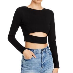 Bloomingdale's Black Rayon Cut-Out Long Sleeve Crop Top ​​​